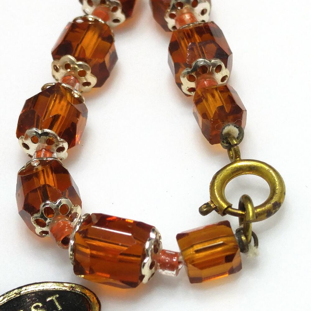 1950s Japan Hand Cut Topaz Crystal Beaded Necklace NOS Vintage Jewelry - Picture 4 of 10